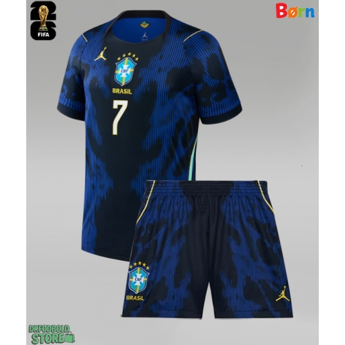 Brasilien Vinicius Junior #7 Replika Babytøj Udebanesæt Børn VM 2026 Kortærmet (+ Korte bukser)